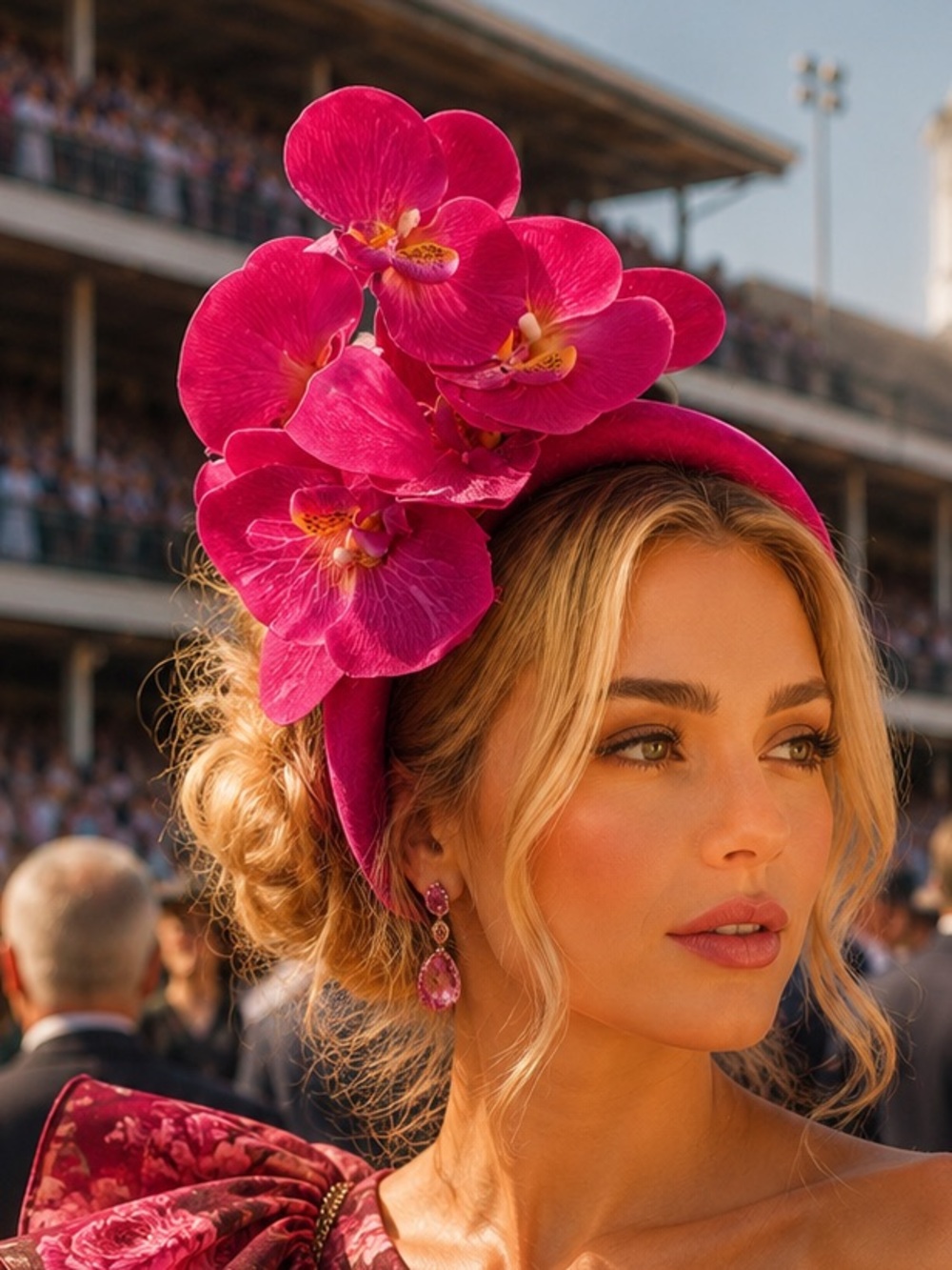 Kentucky Derby Fuchsia Floral Orchid Fascinator Velvet Headband Formal Headwear
